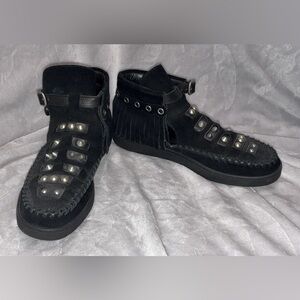 Coach Fringe Roccasin Sneaker with Stud Accents in Black, Women’s 8